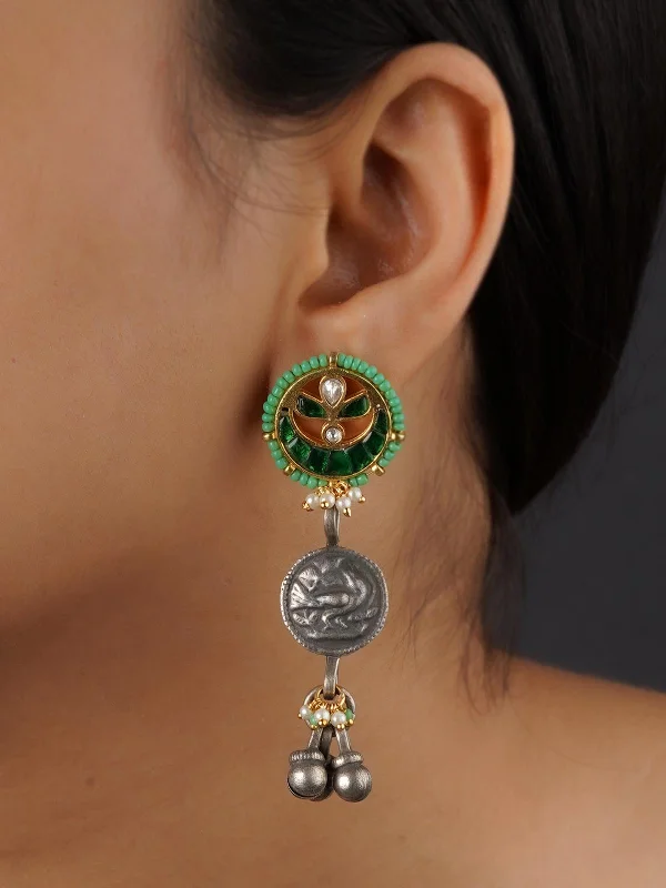 Flower drop earrings for women -Green Color Tribal Earrings - EK-SFEAR332GR