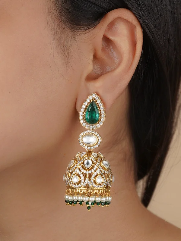 Long drop earrings for women -Green Color Gold Plated Moissanite Earrings - MO-EAR19GR