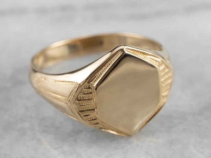 Adjustable rings for women -Vintage Gold Hexagonal Signet Ring