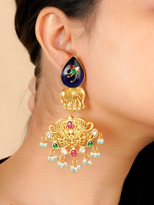 Gold plated earrings for women -Multicolor Gold Plated Mishr Earrings - MR-E188M