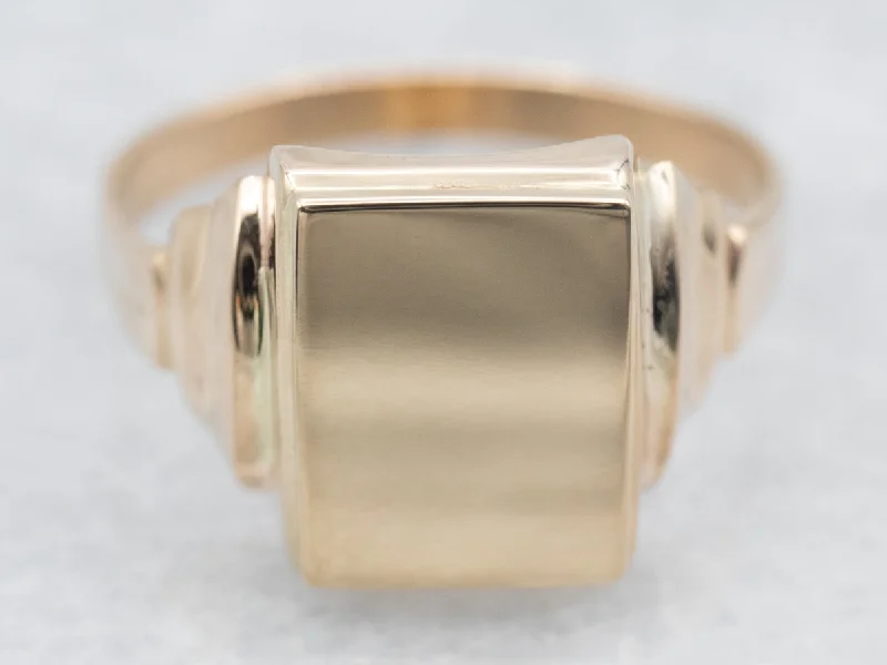 Custom gold wedding rings for women -Yellow Gold Rectangular Plain Signet Ring