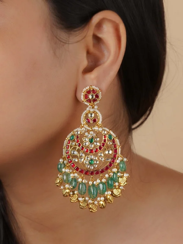 Modern earrings for women -Multicolor Gold Plated Jadau Kundan Earrings - ME1238M