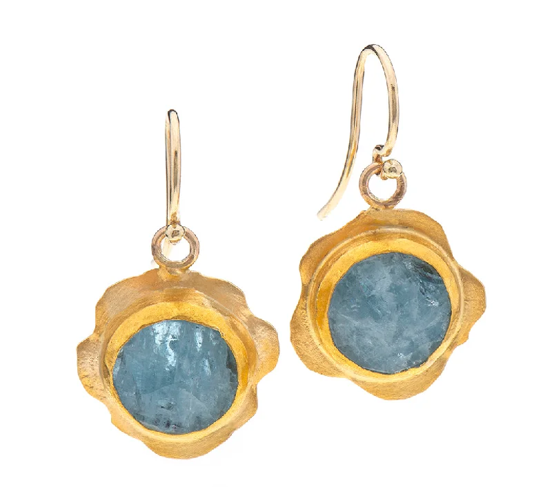 Dangle earrings for women -Nava Zahavi Yellow Gold Aquamarine Frame Earrings