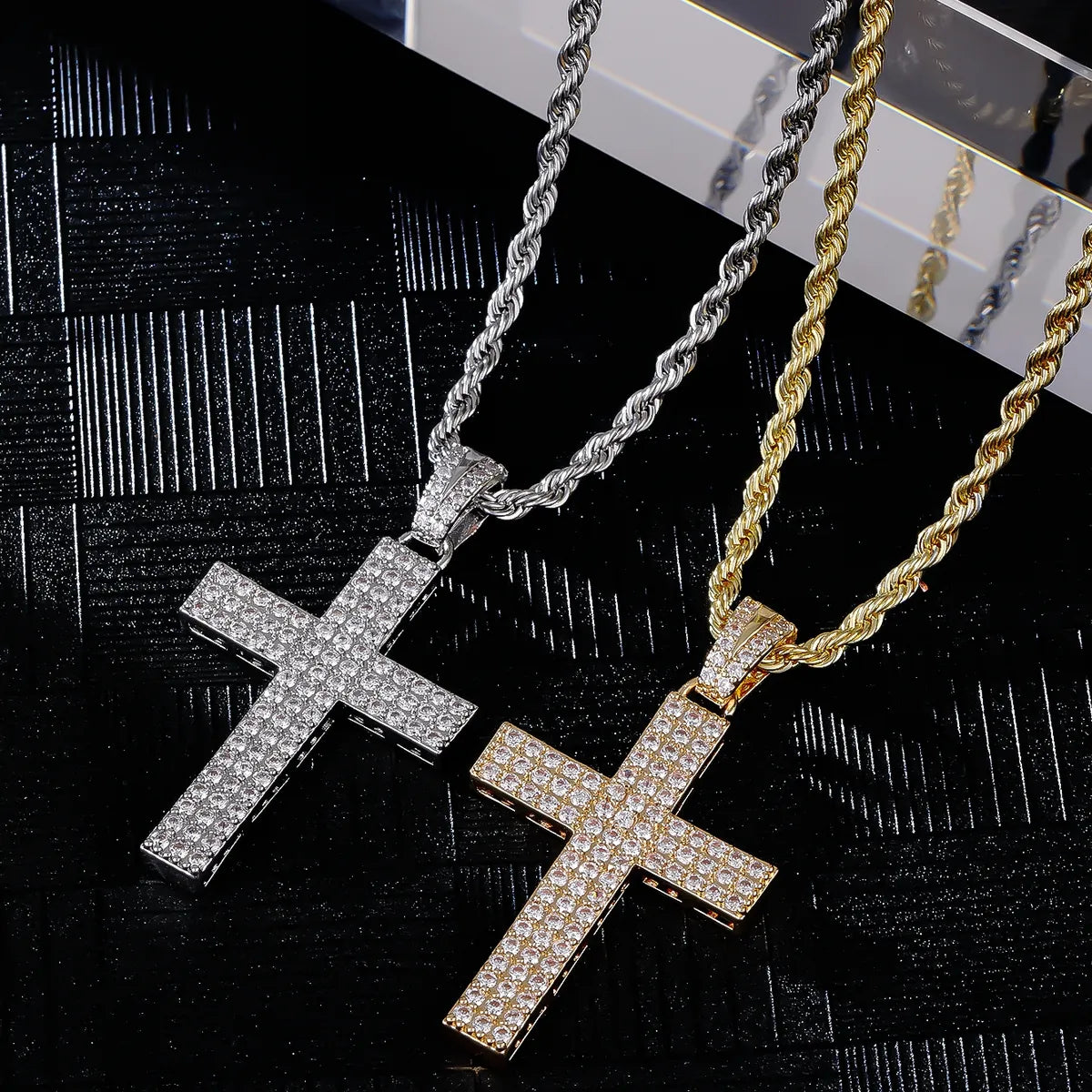 Women’s pearl necklaces -Hip-Hop Cross 304 Stainless Steel Copper Plating Inlay Zircon K Gold Plated Rhodium Plated Men'S Pendant Necklace