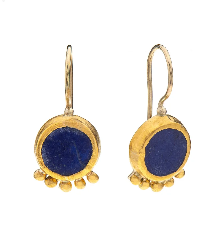 Pear-shaped earrings for women -Nava Zahavi Yellow Gold Lapis Birth Earrings