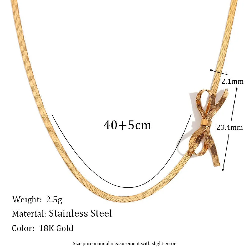 Side Bow Blade Chain Necklace - Gold