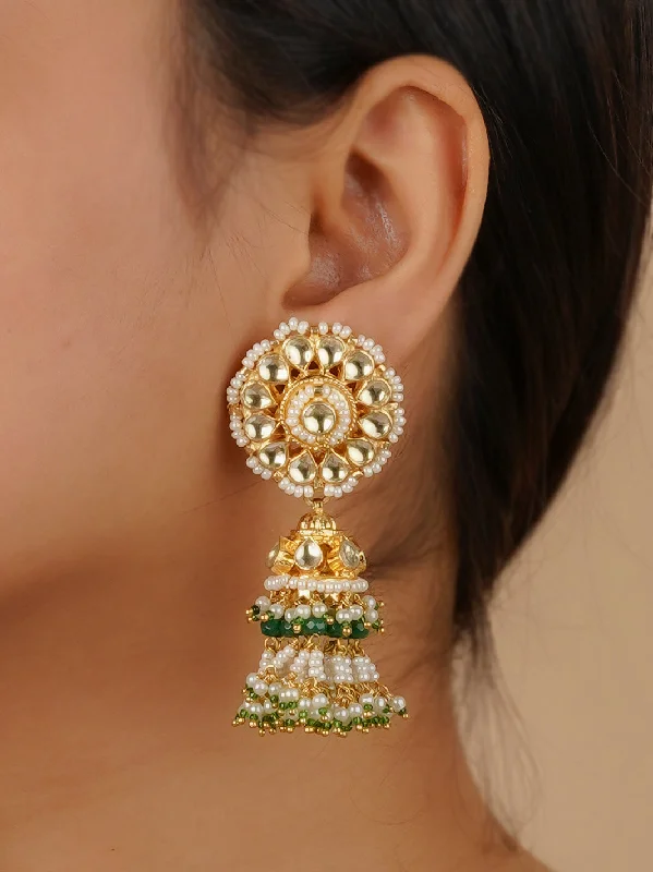 Ruby earrings for women -Green Color Gold Plated Jadau Kundan Earrings - ME1123YA