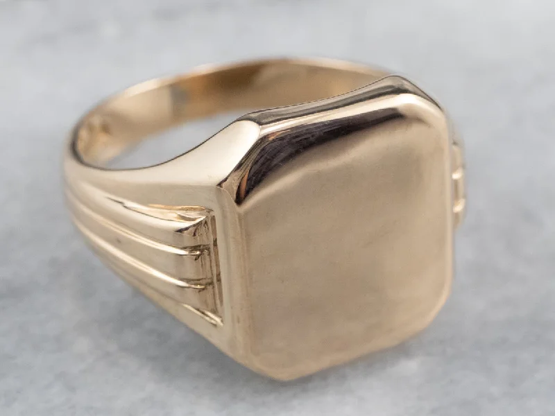 Custom rings with initials for women -Vintage 10K Gold Men's Signet Ring