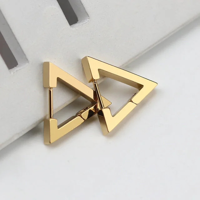 Modern earrings for women -Beautiful Stainless Steel Triangle Huggie Earrings