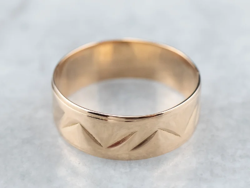 Luxury rings for women -18K Gold Chevron Patterned Cigar Band Ring