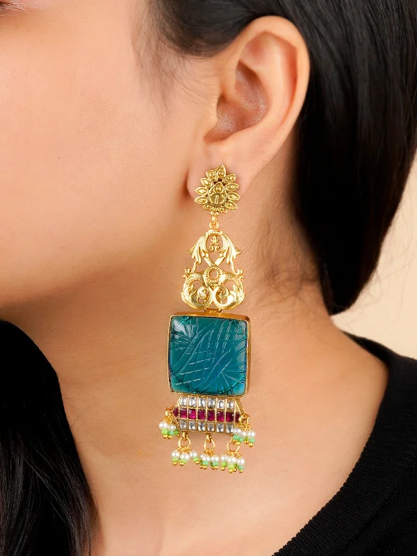 Crystal drop earrings for women -Multicolor Gold Plated Mishr Earrings - MR-E187M