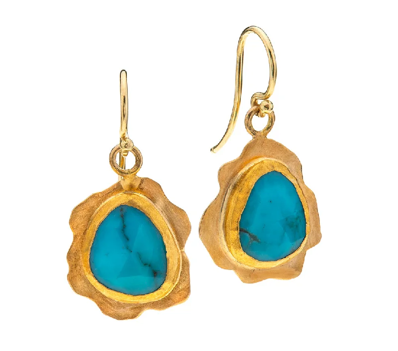 Drop earrings for women -Nava Zahavi Yellow Gold Turquoise Frame Earrings