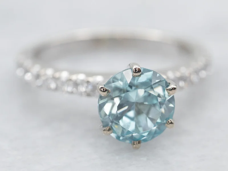 Custom silver engagement rings for women -Modern Gold Blue Zircon Ring with Diamond Accents