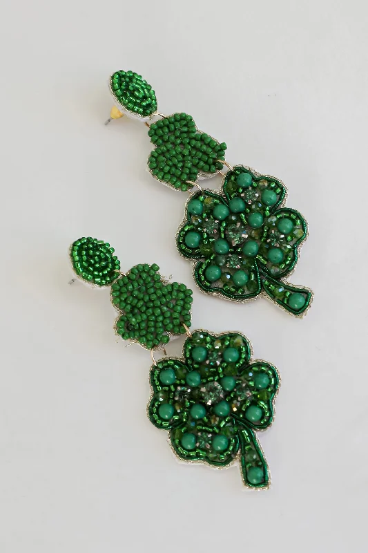 Bold earrings for women -Caitlin Green Beaded Four Leaf Clover Drop Earrings