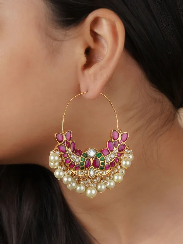 Bridesmaid earrings for women -Multicolor Gold Plated Jadau Kundan Earrings - ME1219M