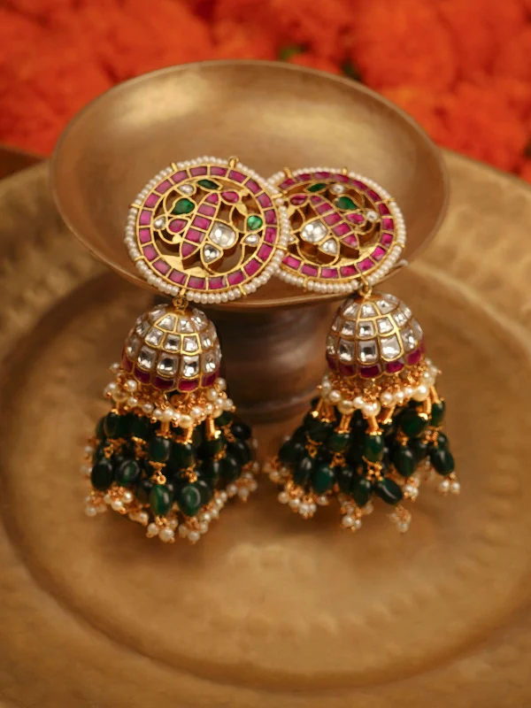 Diamond stud earrings for women -Multicolor Gold Plated Jadau Kundan Earrings - ME1186M