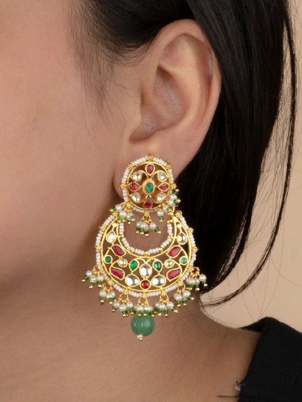 Bridesmaid earrings for women -Multicolor Gold Plated Jadau Kundan Earrings - ME1171M