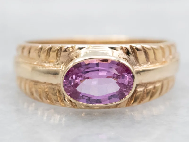 Custom diamond rings for women -Modern Gold Pink Sapphire Ring