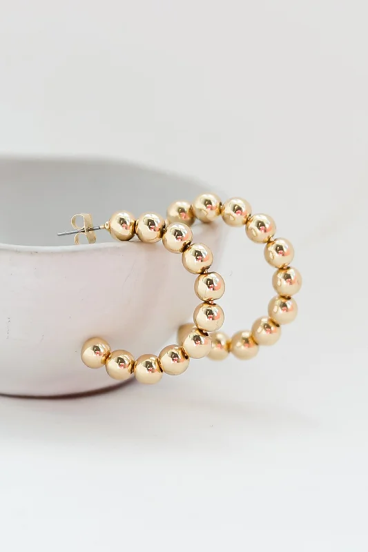 Cute earrings for women -Skye Gold Ball Hoop Earrings