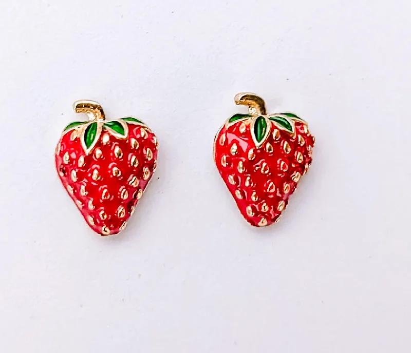 Ear cuff earrings for women -Adorable Fruit Strawberry Stud Earrings