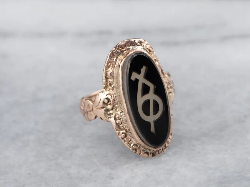 Custom-designed rings for women -Antique Greek Sorority Onyx Ring