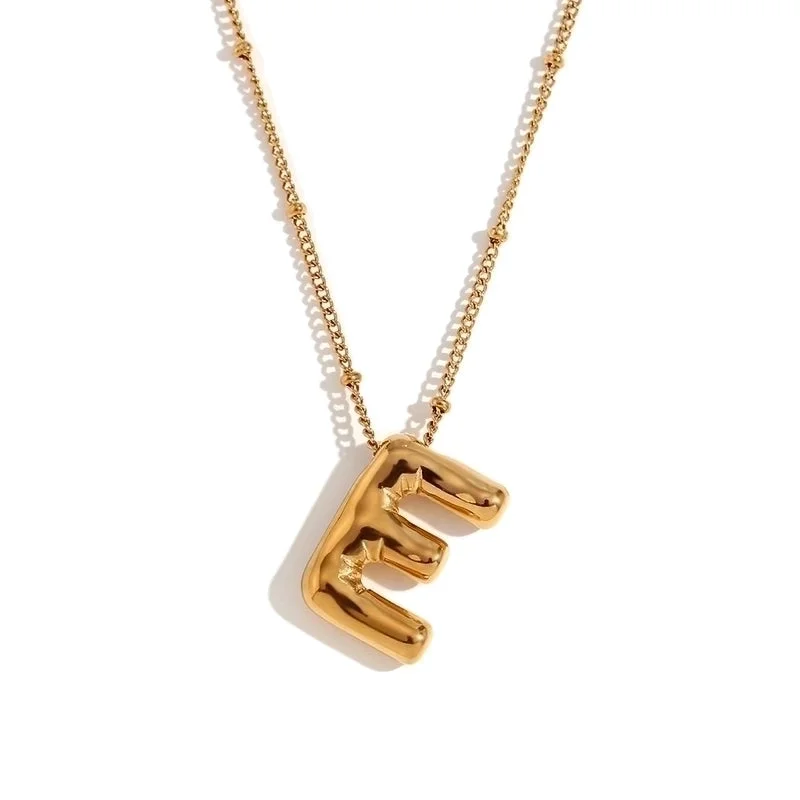 Party Balloon Letter Pendant Necklace-Gold-E