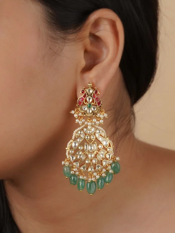 Unique earrings for women -Multicolor Gold Plated Jadau Kundan Earrings - ME1237M