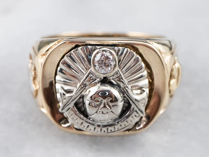 Large cocktail rings for women -Men's Bold Diamond Masonic Ring