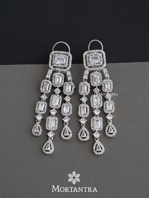 Luxury gold earrings for women -White Color Silver Plated Faux Diamond Earrings - CZEAR479