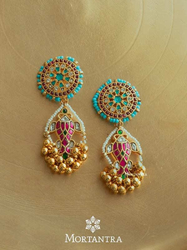 Aqua earrings for women -Multicolor Gold Plated Mishr Earrings - MR-E116M