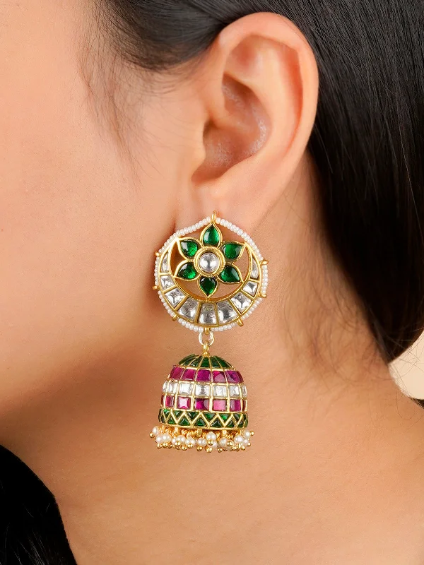 Luxury gold earrings for women -Multicolor Gold Plated Mishr Earrings - MR-E156M