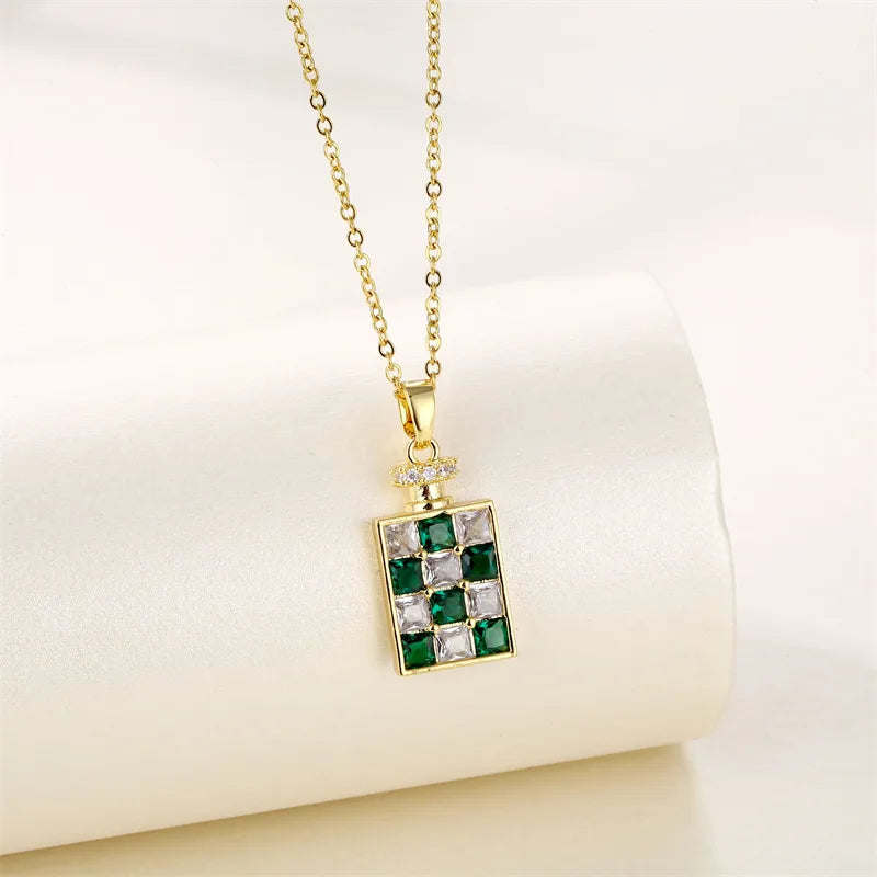 Wedding chain necklaces for women -Ferroalloy (201 Stainless Steel) Brass 18K Gold Plated Simple Style Classic Style Plating Inlay Perfume Bottle Zircon Pendant Necklace