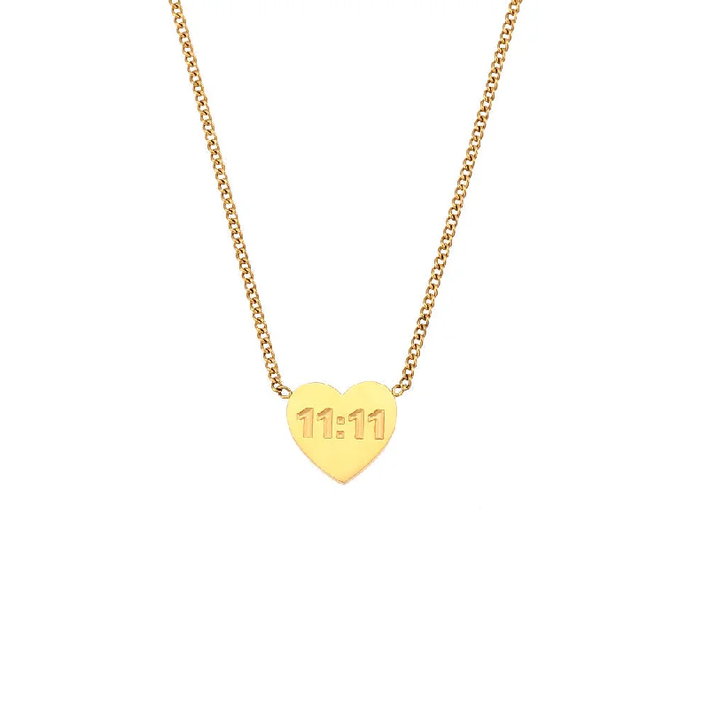 11: 11 Peach Heart Pendant Necklace - Gold