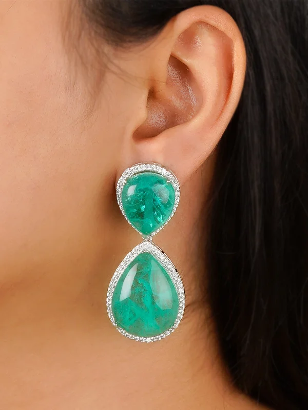 Cute earrings for women -Green Color Silver Plated Contemporary Earrings - CC-EAR10GR