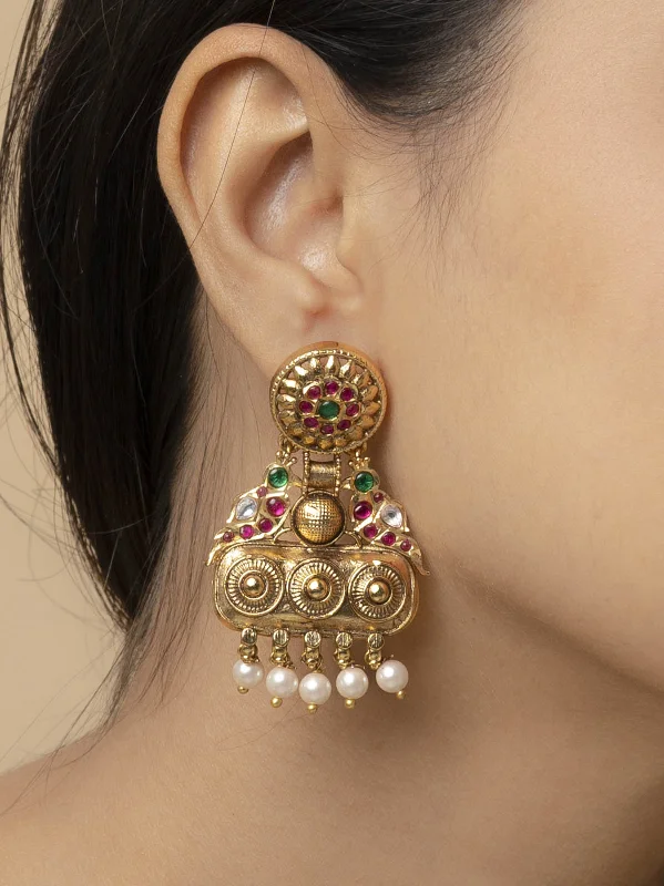 Luxury earrings for women -Multicolor Gold Plated Temple Earrings - TMPEAR634