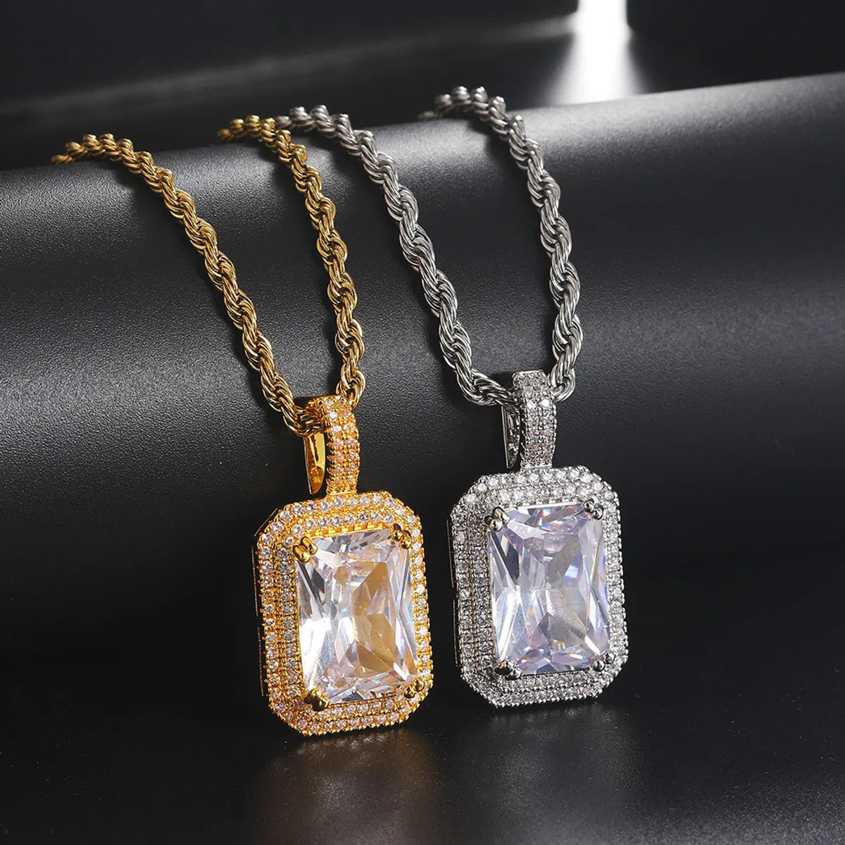 Dainty necklaces for women -Hip-Hop Luxurious Rectangle 304 Stainless Steel Copper Inlay Zircon Gold Plated Unisex Pendant Necklace