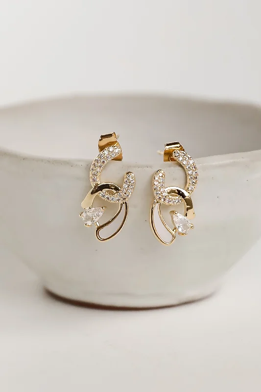 Hoop earrings for women -Andrea Gold Rhinestone Drop Earrings