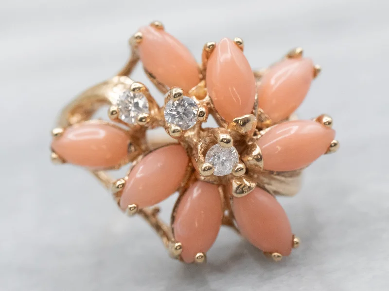 Classic rings for women -Diamond and Coral Cluster Ring