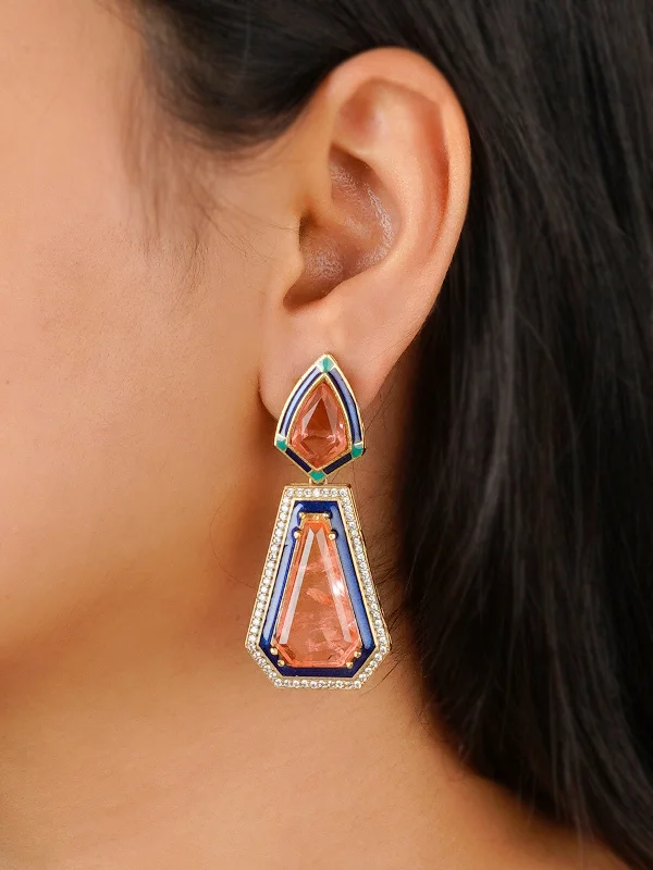 Hoop earrings for women -Orange Color Gold Plated Contemporary Earrings - CC-EAR14OR