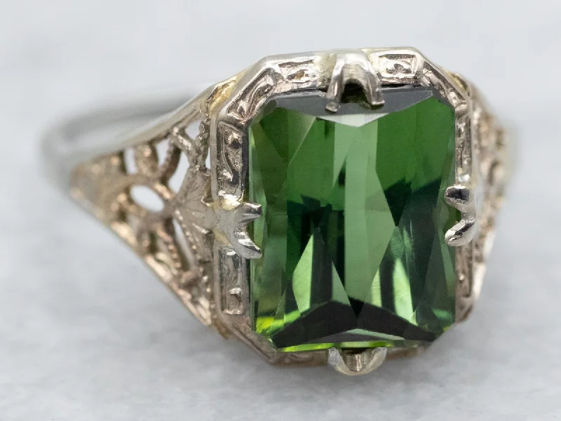 Cocktail rings for women -Green Tourmaline Solitaire Ring