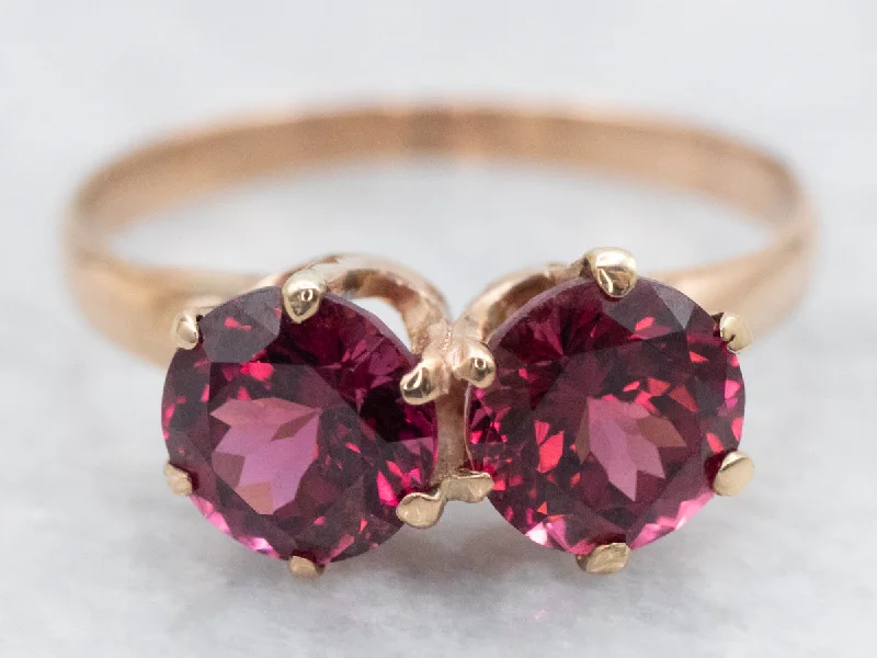 Wedding rings with diamonds for women -Antique Rose Gold Double Rhodolite Garnet Ring