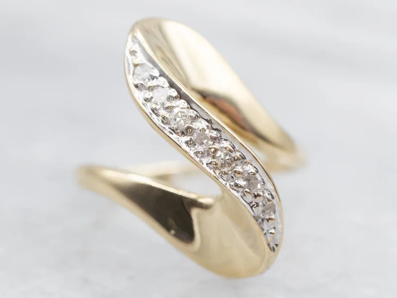 Dainty rings for women -Modernist Gold Diamond Wave Ring