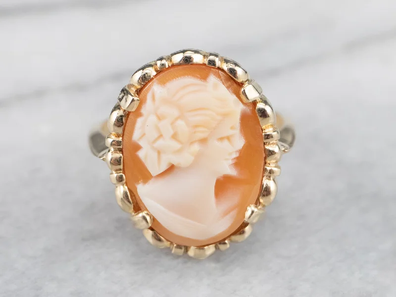 Classic solitaire rings for women -Vintage Gold Cameo Cocktail Ring