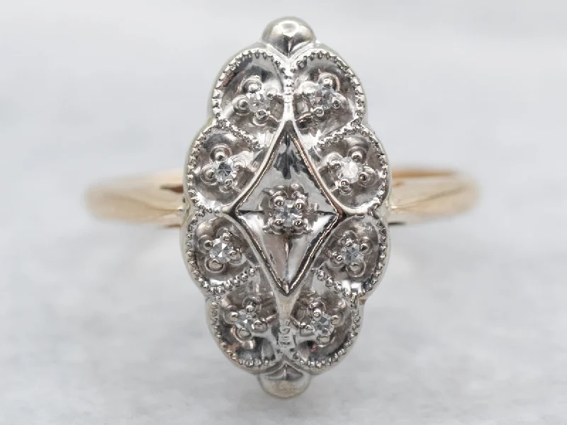 Silver rings for women -Vintage Diamond Dinner Ring