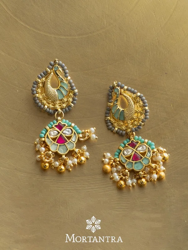 Natural stone earrings for women -Multicolor Gold Plated Mishr Earrings - MR-E108M