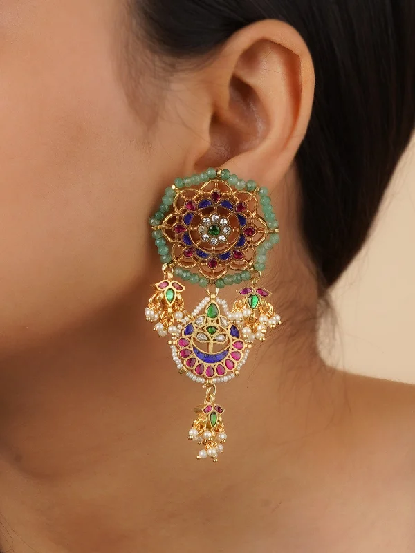 Bold earrings for women -Multicolor Gold Plated Mishr Earrings - MR-E212M