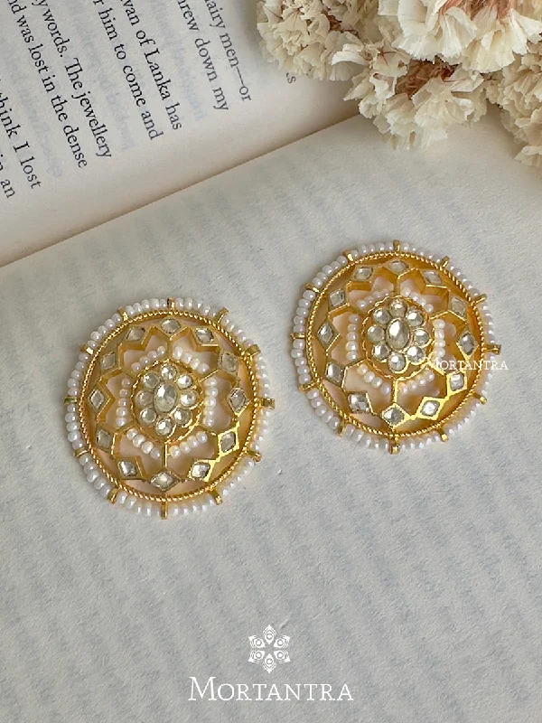 Three-layer earrings for women -White Color Gold Plated Jadau Kundan Earrings - ME1017Y