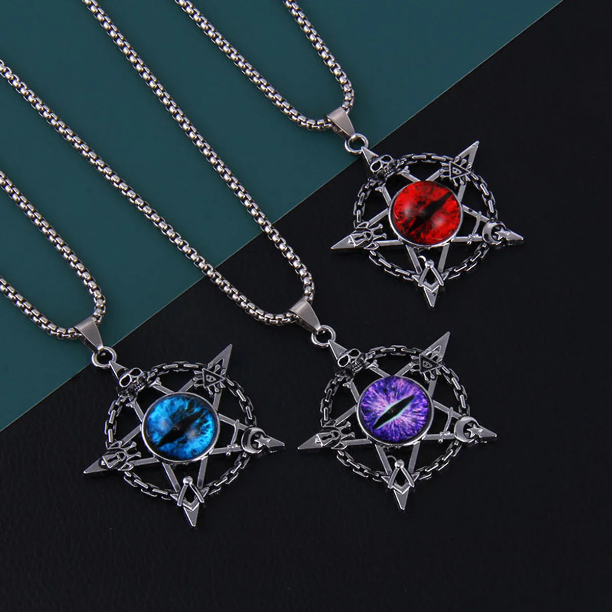 Long gold necklaces for women -Wholesale Jewelry Fashion Pentagram Devil'S Eye 201 Stainless Steel Zinc Alloy Resin Pendant Necklace