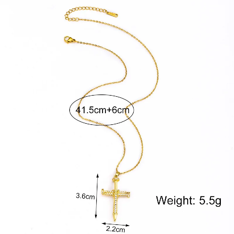 Vintage gemstone necklaces for women -Moderate Luxury Cross Geometric Titanium Steel 18K Gold Plated Necklaces