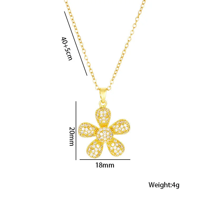 Women’s lock pendant necklaces -Moderate Luxury Flower Titanium Steel Diamond Inlay Necklaces